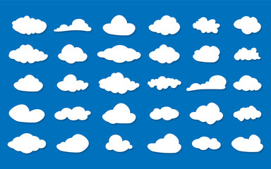 Vector cloud icons set. Clouds silhouettes. Set of white Clouds vector icon. Collection of different clouds