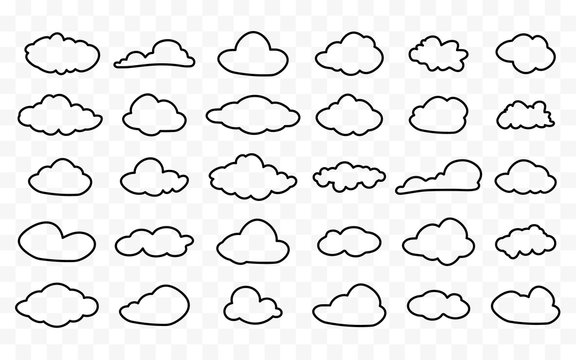 Set of Clouds line art icon. Cloud icon. loud shapes collection. Vector line art illustration. Set of sky