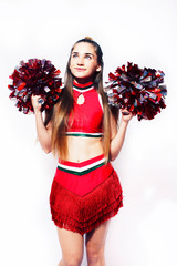young smiling cheerleader girl isolated on white background