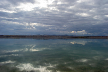 Sotonera lake landscape at cloudy day with nice reflections