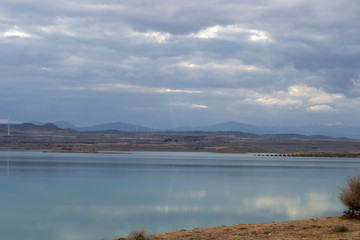 Sotonera lake landscape at cloudy day with nice reflections