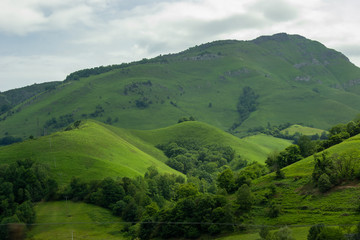 Green Landscape of Pirineos french part beautiful mountains and green colors cloudy day