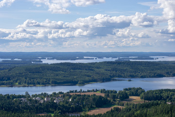 Fototapeta na wymiar Beautiful view of Kuopio from the Puijo tower nature green and water