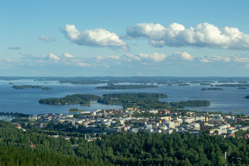 Fototapeta na wymiar Landscape of Kuopio from the Puijo Lookout