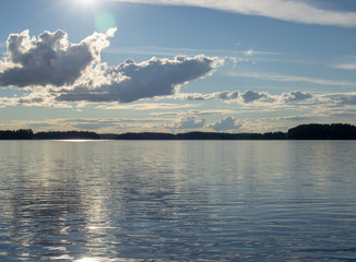 Beautiful landscape at Kuopio full of water at sunset
