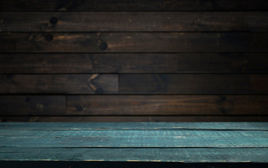 Fototapeta premium Old wood plank with abstract old brick wall background for product display