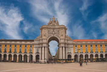 Fototapeta na wymiar The Rua Augusta Arch next to the Praça do Comércio in Lisbon, Portugal