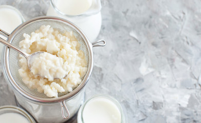Kefir grains and  fermented drink kefir