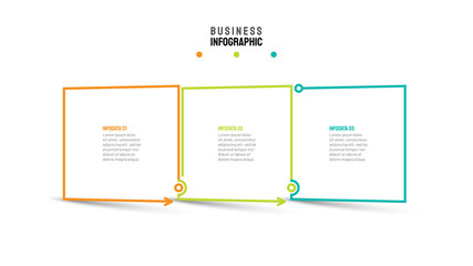 Business Infographic template. Thin line flat design with squares 3 options or steps. Vector element for presentations.