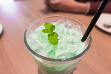 top of milk mint  latte drink