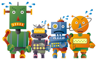 マラソンをする4体のロボット