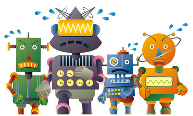 Fototapeta premium マラソンをする4体のロボット