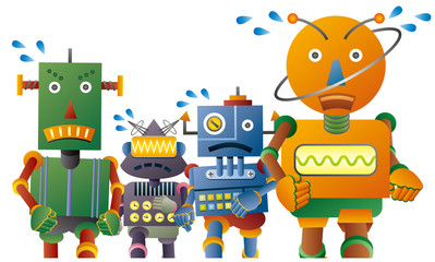 マラソンをする4体のロボット