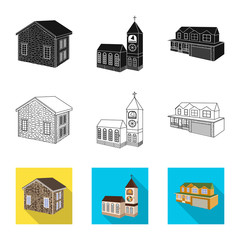 Isolated object of facade and housing sign. Collection of facade and infrastructure stock vector illustration.