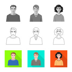 Vector design of hairstyle and profession  sign. Collection of hairstyle and character  stock symbol for web.