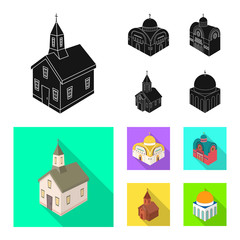 Isolated object of temple and historic icon. Set of temple and faith vector icon for stock.
