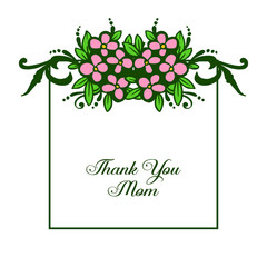 Vector illustration lettering thank you mom with crowd of pink wreath frames