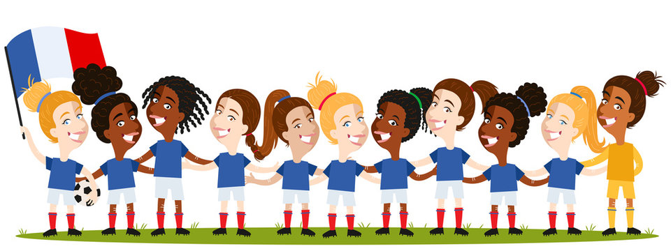 Women's football, French team lineup cartoon