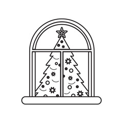 Christmas eve concept on whe window icon. Element of winter for mobile concept and web apps icon. Outline, thin line icon for website design and development, app development