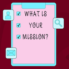 Word writing text What Is Your Missionquestion. Business photo showcasing Positive goal focusing on achieving success