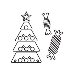 Christmas tree with sweets icon. Element of winter for mobile concept and web apps icon. Outline, thin line icon for website design and development, app development
