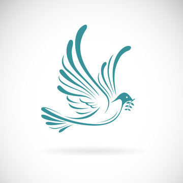 Vector of dove of peace with olive branch on white background. Bird design. Animals. Easy editable layered vector illustration.