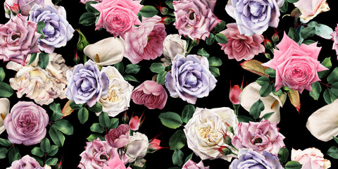 Fototapety  Kwiatowy wzór z kwiatami, akwarela