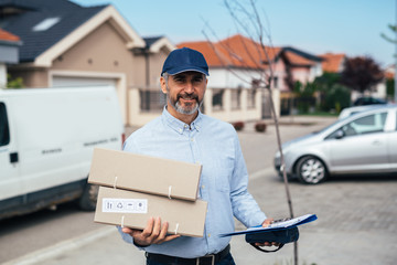 post express courier holding parcel boxes