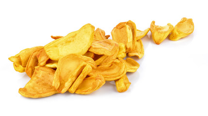 Dried jackfruit slices isolated on white