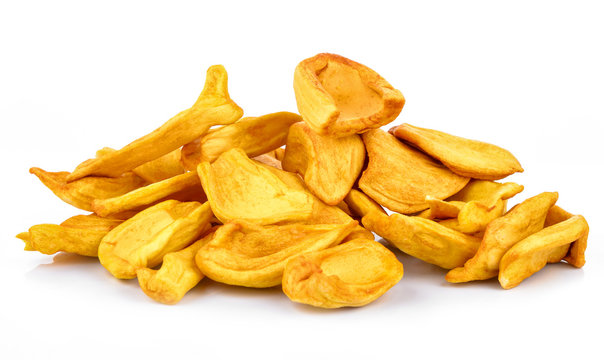 Dried jackfruit slices isolated on white