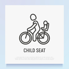 Child seat for bike thin line icon. Family travel. Safety seat for baby. Modern vector illustration.