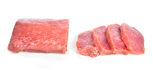 Raw pork meat on white background