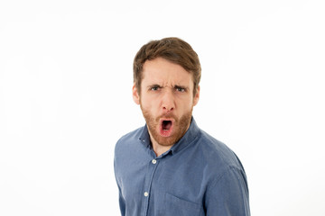Obraz premium Portrait of surprised and happy man celebrating victory goal or winning lottery in human emotions