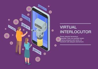 Virtual interlocutor concept banner. Isometric illustration of virtual interlocutor vector concept banner for web design