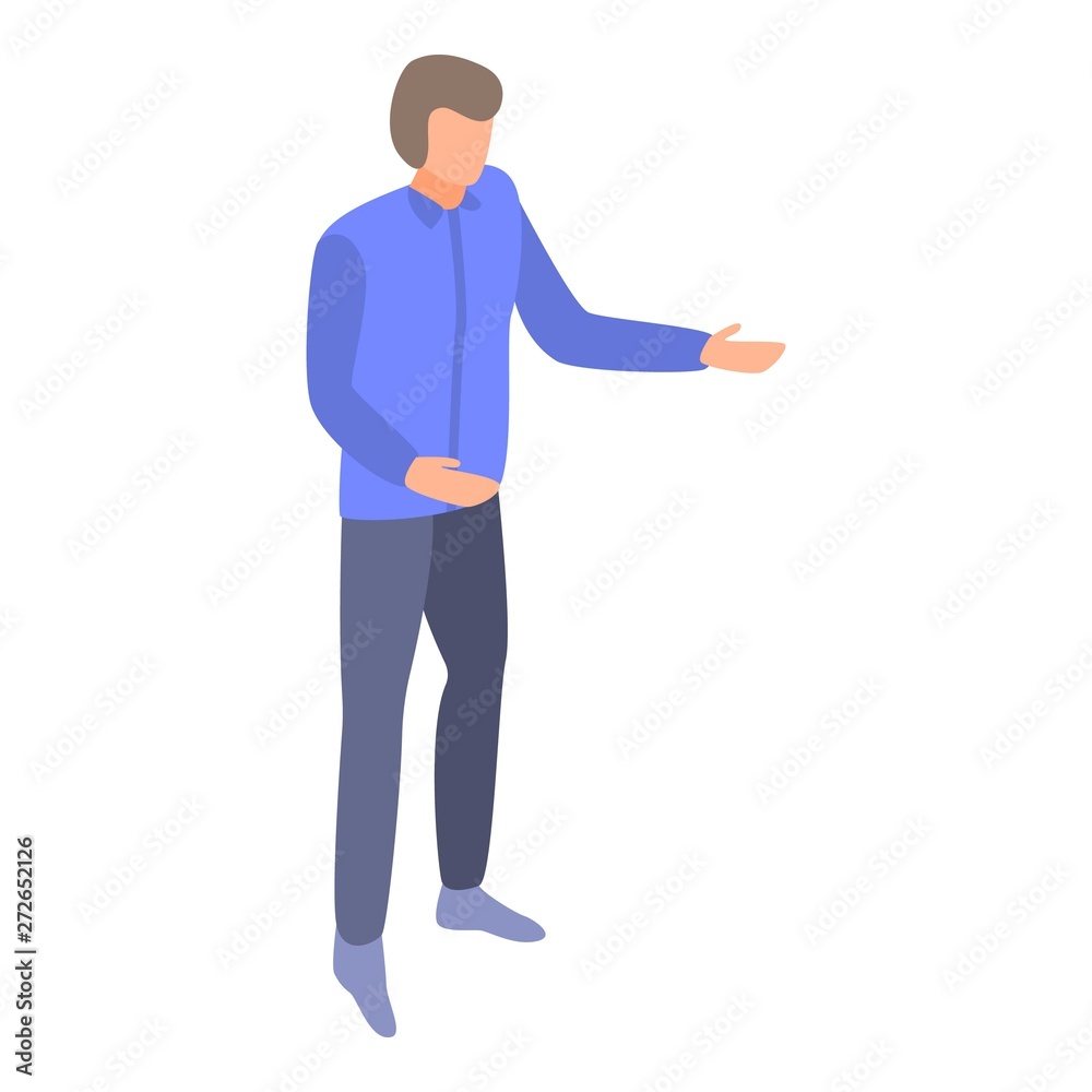 Poster man explain management icon. isometric of man explain management vector icon for web design isolated
