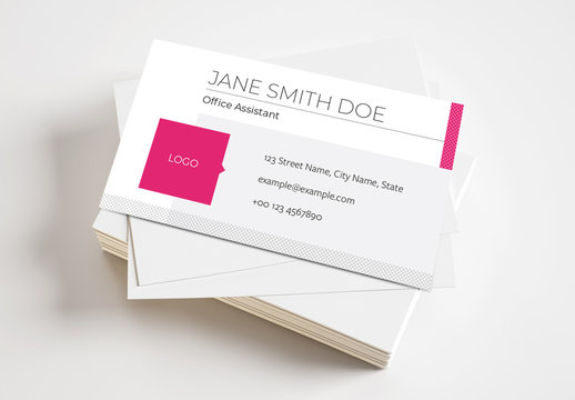 Business Card Layout with Pink Accent