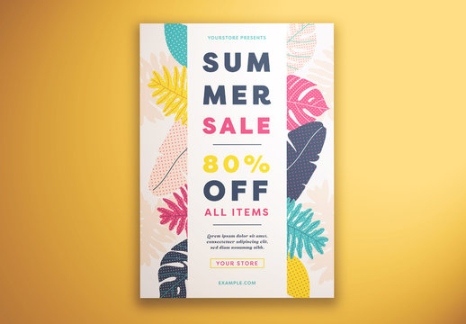Summer Sale Flyer Layout with Patterned Floral Elements