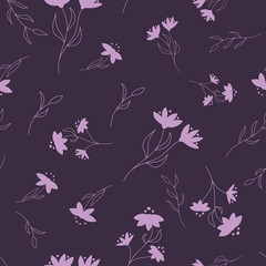 Obraz na płótnie Canvas Floral purple seamless pattern. Beautiful violet flower retro background. Elegant fabric with violet background. Surface pattern design