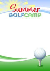 Summer Golf Camp. Template poster with realistic golf ball. Place for your text message. Vector illustration.