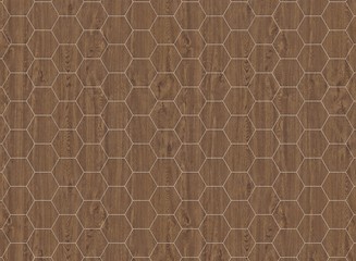 Surface of wooden hexagons with light in the joints.