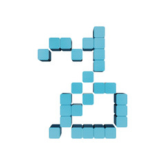 The most simplified zodiac sign of the Capricornus is isolated on white, created in 3D from blue cubes, voxel or pixel art.
