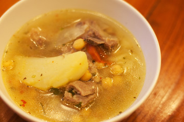 Georgian soup kharcho, close up