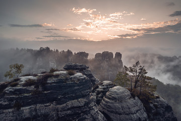 Sunrise at the Bastei Bridge in Saxon Switzerland