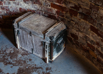 Old wooden chest with iron calts