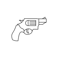 Gun icon. Military icon - revolver, pistol. Army equipment and armament. Legendary retro weapon. Cartoon. Assault. Soldier. Slug. Illustration and element for design and wallpaper.