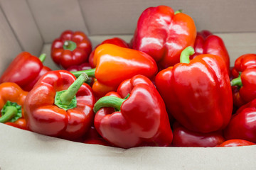 juicy redpaprika in a cardboard box