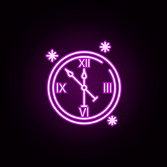 clock snow neon icon. Elements of winter set. Simple icon for websites, web design, mobile app, info graphics
