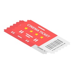 Cinema ticket icon. Isometric of cinema ticket vector icon for web design isolated on white background