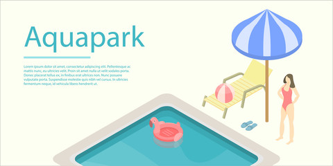 Aquapark concept banner. Isometric illustration of aquapark vector concept banner for web design