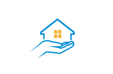 Fototapeta na wymiar House Care Holding Hand logo Vector Design Illustration